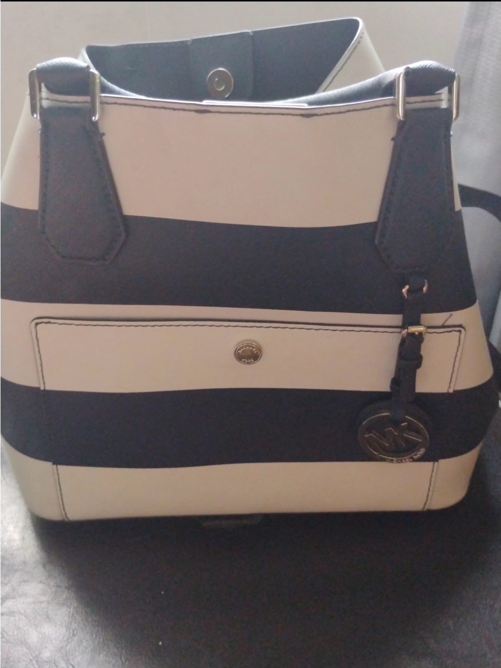 Michael Kors Greenwich Saffiano
Leather Striped Tote Bag Handbag